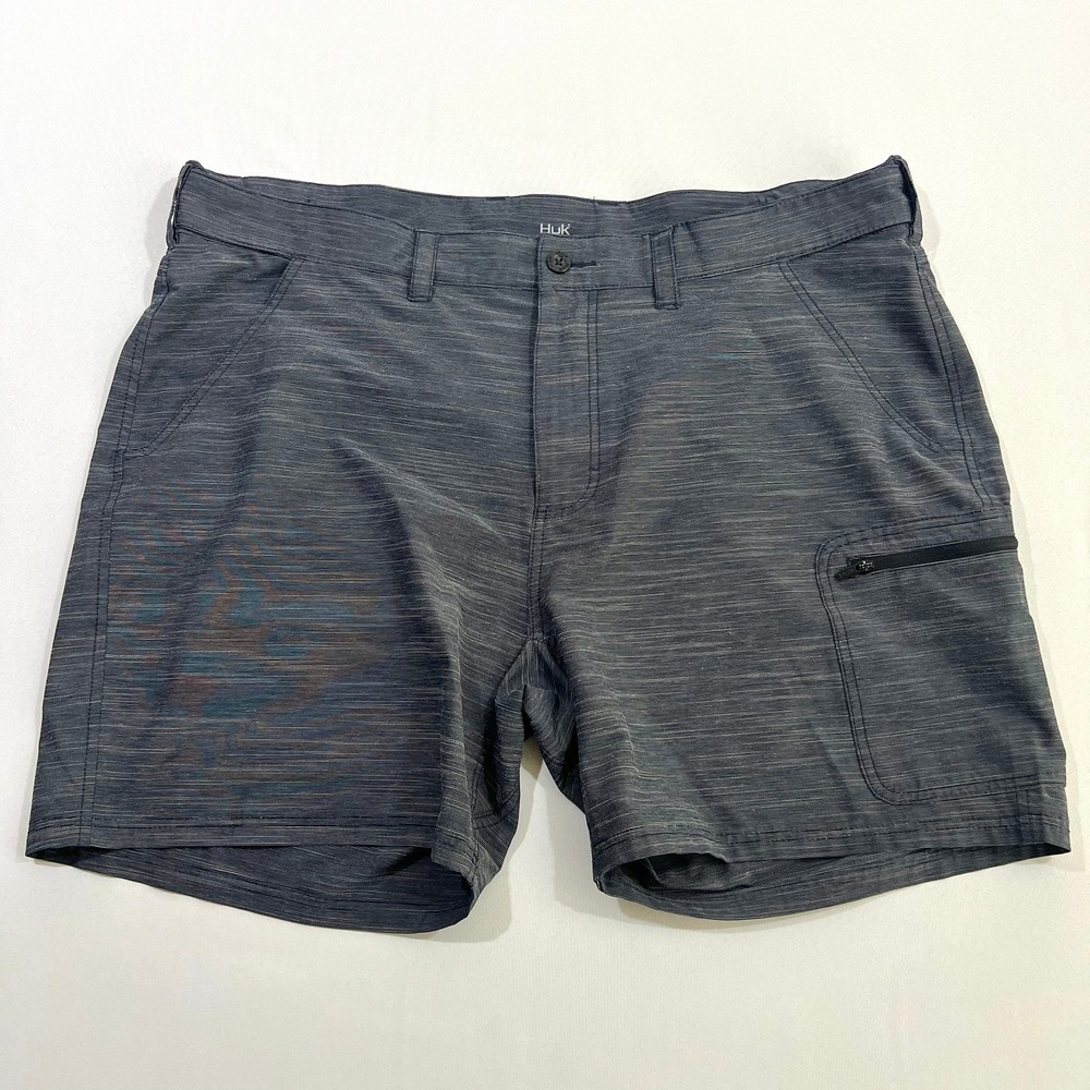 Huk Men's XXL Fishing Shorts Gray Slub NXTLVL Performance Stretch Utility Pocket